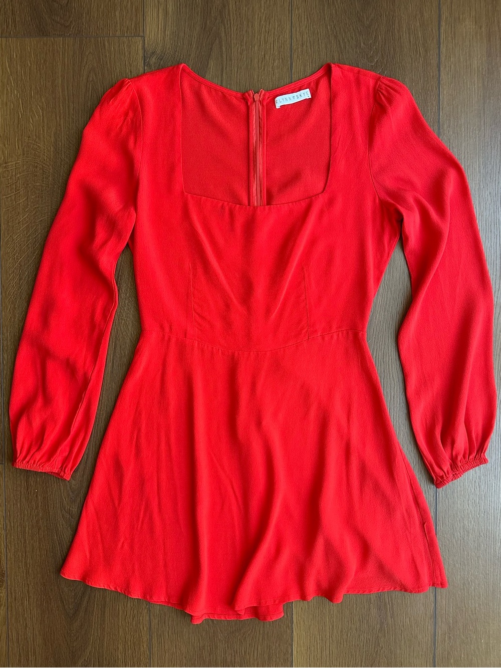 Flynn Skye Red Long-Sleeve Square-Neck Mini Dress